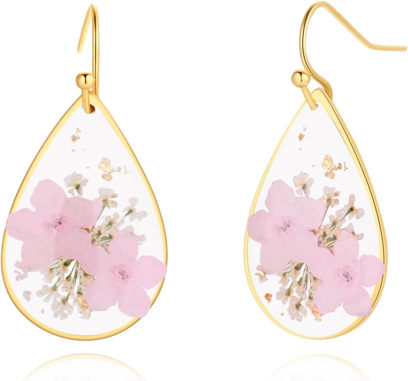 AUNTESIGN Store Forget-Me-Not and Queen Anne's Lace Pressed Wildflower Earrings | Pressed Flower Earrings | Handmade Drop and Dangle Earrings | Gift for Woman - Image 1